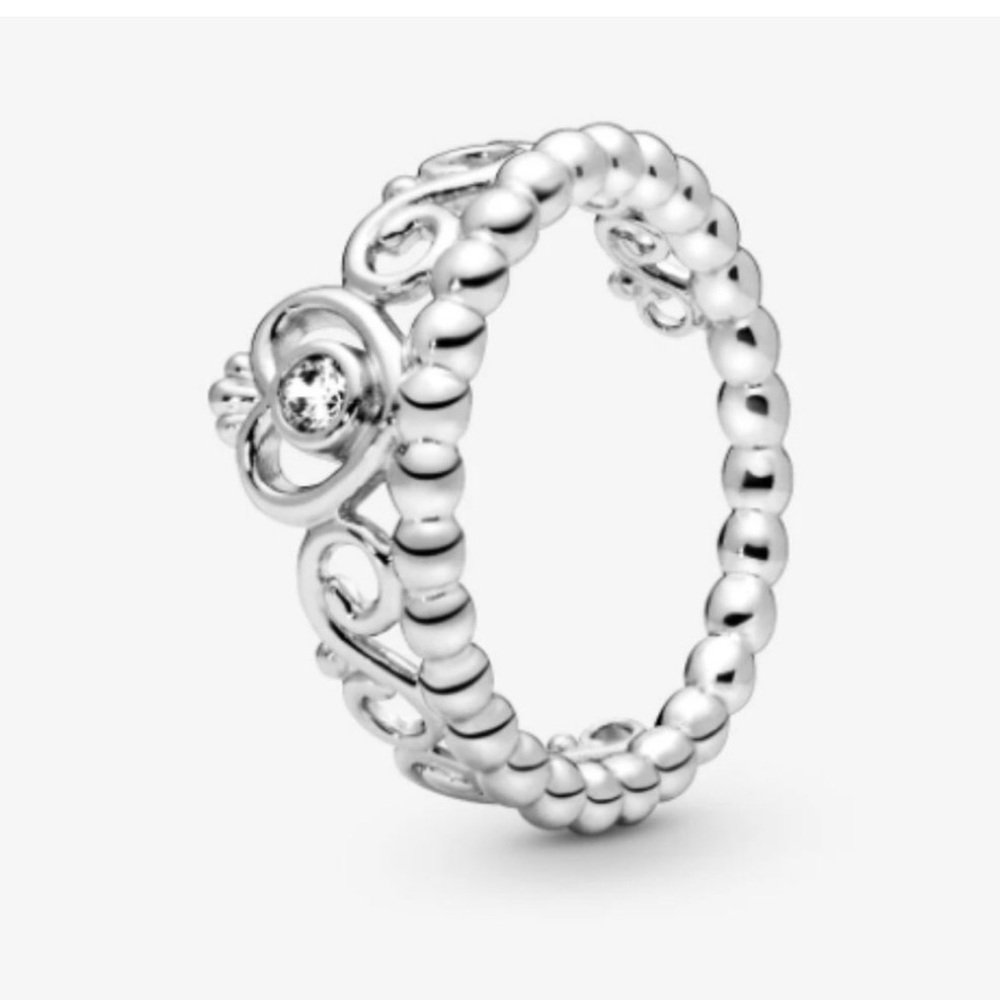 Pandora Silver Tiara Crown Beaded Swirl Ring